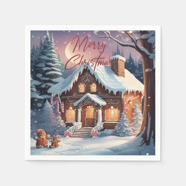 Frohe Weihnachten Gingerbread House Holiday Party Serviette (Vorderseite)