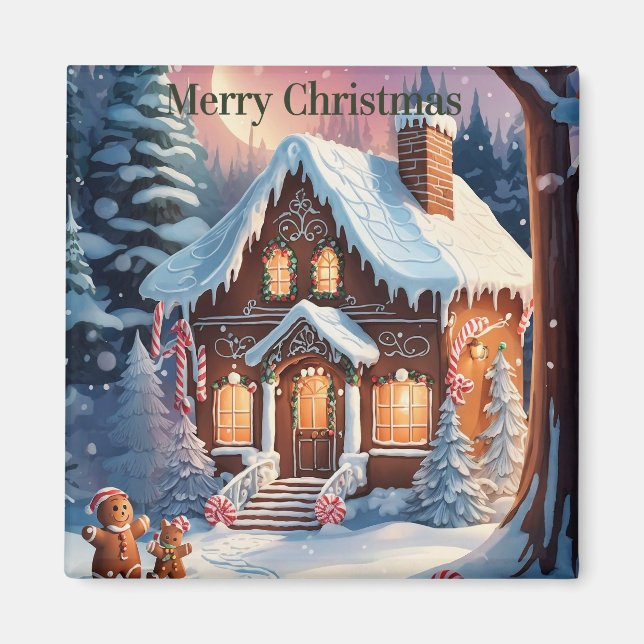 Frohe Weihnachten Gingerbread House Magnet (Vorne)