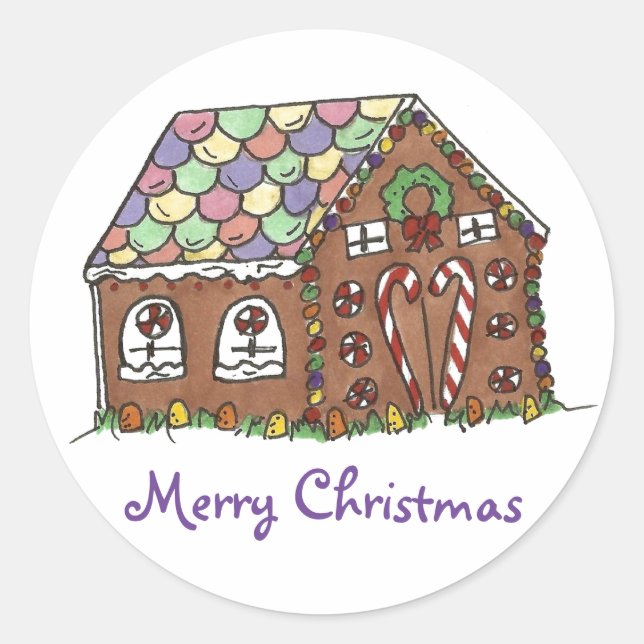 Frohe Weihnachten Gingerbread House Xmas Stickers (Vorderseite)