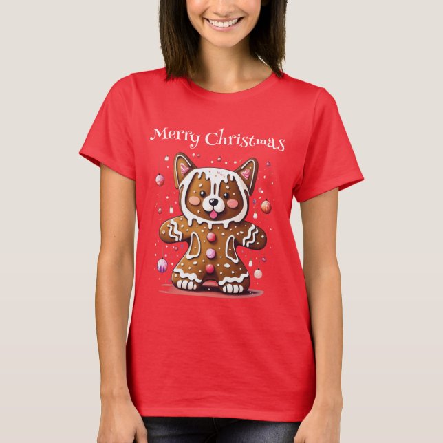 Frohe Weihnachten Gingerbread Husky T-Shirt (Vorderseite)