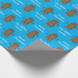 Frohe Weihnachten Gingerbread Man Blue Custom Geschenkpapier