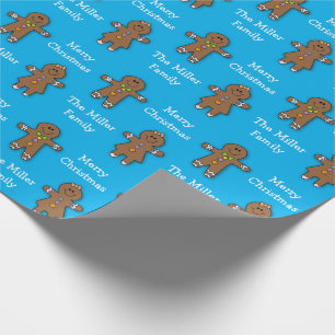 Frohe Weihnachten Gingerbread Man Blue Custom Geschenkpapier