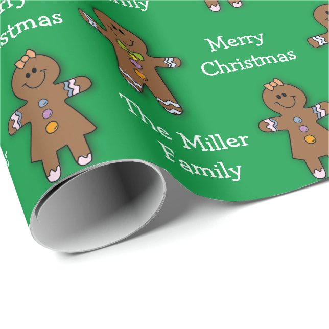 Frohe Weihnachten Gingerbread Man Green Custom Geschenkpapier (Rolleneckpunkt)