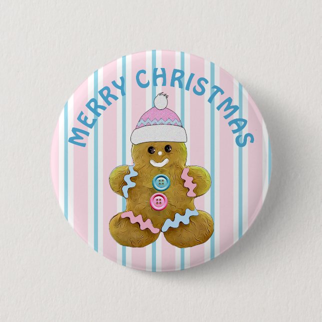 Frohe Weihnachten Gingerbread Mann Button (Vorderseite)