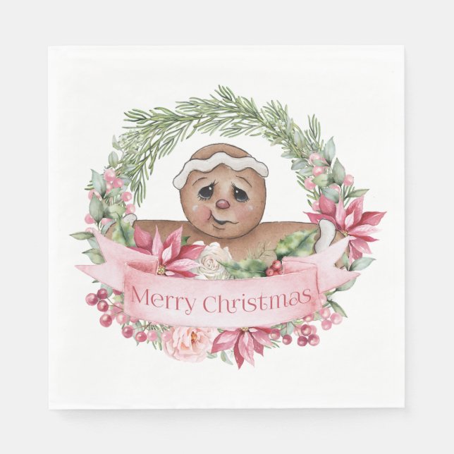 Frohe Weihnachten Gingerbread Wünsche Serviette (Vorderseite)