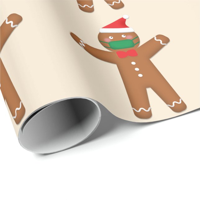 Frohe Weihnachten Gingerbrot Mann im Gesicht Maske Geschenkpapier (Rolleneckpunkt)