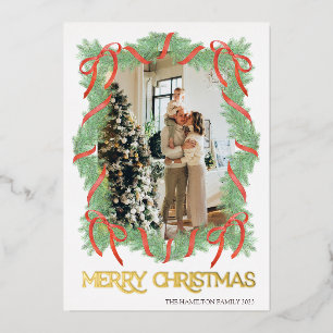 Frohe Weihnachten Girlande Rahmen Schleife Foto Go Folieneinladung