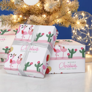 Frohe Weihnachten Girly Niedlich Pink Flamingo Cac Geschenkpapier