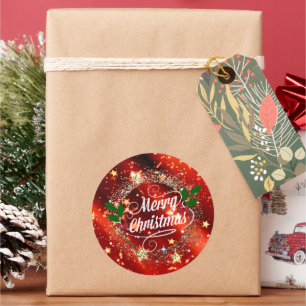 Frohe Weihnachten, glänzende Red and Gold Design C Runder Aufkleber