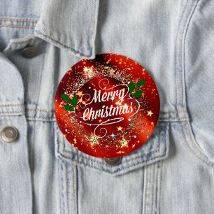 Frohe Weihnachten, glänzende Rot und Gold, Button