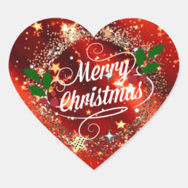 Frohe Weihnachten, glänzendes Rot- und Golddesign Herz-Aufkleber