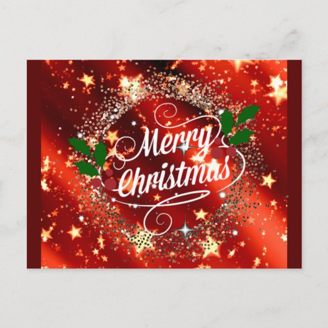 Frohe Weihnachten, glänzendes Rot- und Golddesign Postkarte (Vorderseite)