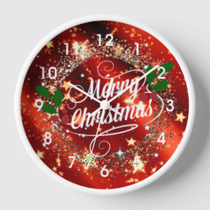 Frohe Weihnachten, glänzendes Rot- und Golddesign Uhr