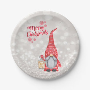 Frohe Weihnachten,Glitter Bokeh,Cute Gnome Pappteller