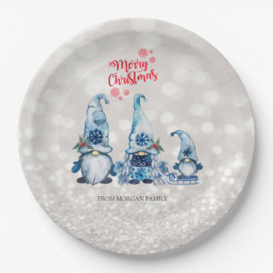 Frohe Weihnachten,Glitter Bokeh,Süße blaue Gnome Pappteller