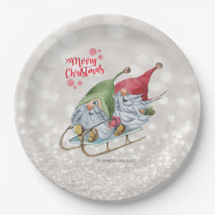 Frohe Weihnachten, Glitter Bokeh, Süße Gnome Schli Pappteller