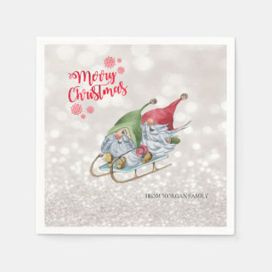 Frohe Weihnachten, Glitter Bokeh, Süße Gnome Schli Serviette
