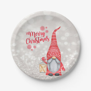 Frohe Weihnachten, Glitter Bokeh, Süßer Gnom Pappteller