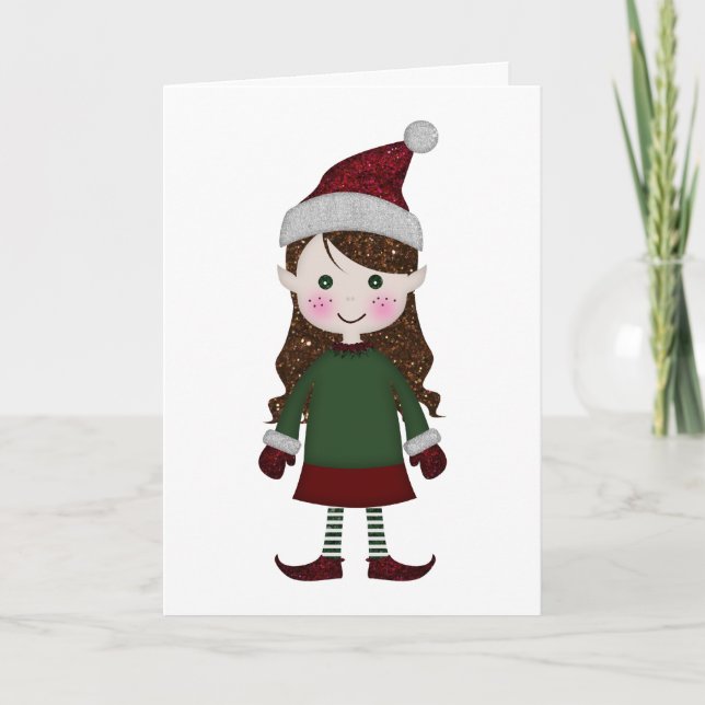 Frohe Weihnachten Glittery Elf Girl Winter Red Gre (Vorderseite)