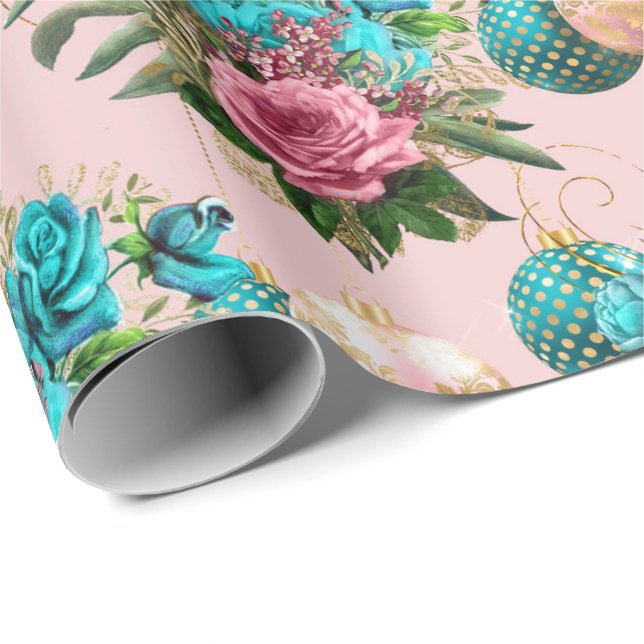 Frohe Weihnachten Glitzer Bauble Gold Rosa Rose Bl Geschenkpapier (Rolleneckpunkt)