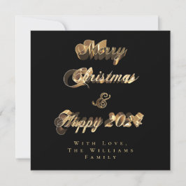 Frohe Weihnachten Glück 2024 Schwarz-Gold-Script
