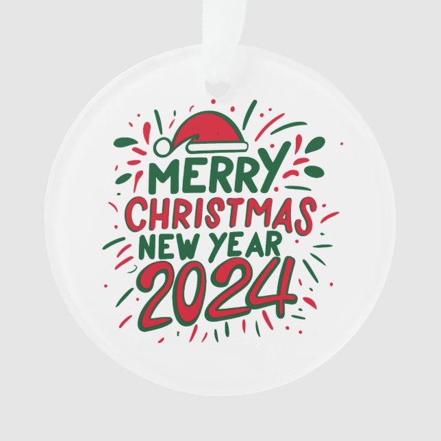 Frohe Weihnachten Glück im neuen Jahr 2024 Ornament (Vorderseite)