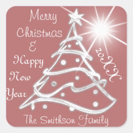 Frohe Weihnachten & Glück Neujahr Bäume Grau Rose Quadratischer Aufkleber