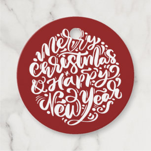Frohe Weihnachten & Glück Neujahr Calligrafy Red Geschenkanhänger