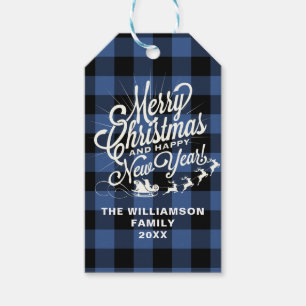 Frohe Weihnachten Glück Neujahr Classic Blue Karo Geschenkanhänger