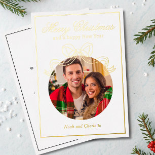 Frohe Weihnachten Glück Neujahr Coquette Bow Foto Folien Feiertagskarte
