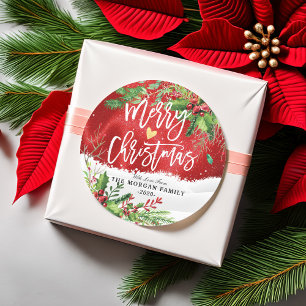 Frohe Weihnachten & Glück Neujahr Feiertage Grüße Runder Aufkleber