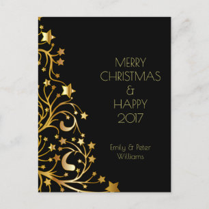 Frohe Weihnachten Glück Neujahr Gold Stars Black