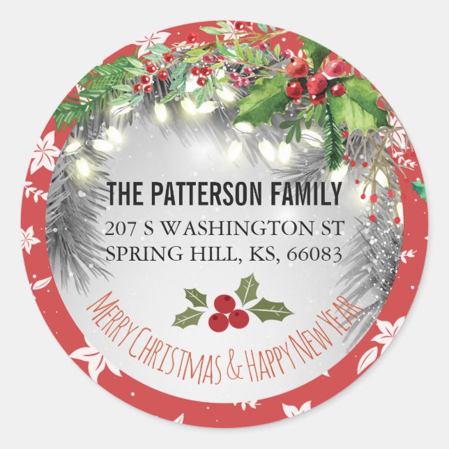 Frohe Weihnachten & Glück Neujahr Grußadresse Runder Aufkleber (Vorderseite)