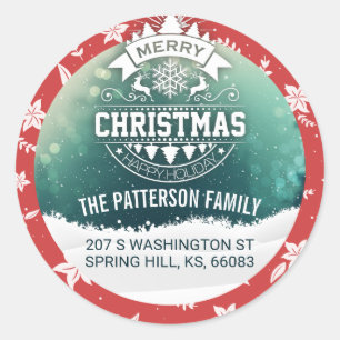 Frohe Weihnachten & Glück Neujahr Grußadresse Runder Aufkleber