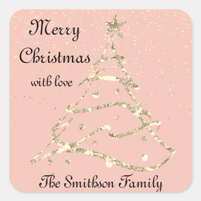 Frohe Weihnachten Glück Neujahr mit Liebe Name Ros Quadratischer Aufkleber (Vorderseite)