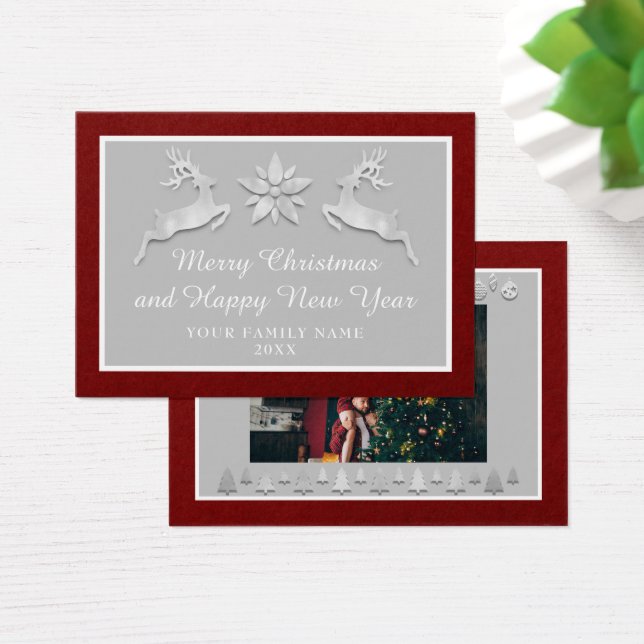 Frohe Weihnachten Glück Neujahr Name Burgundy Gray (Schreibtisch)