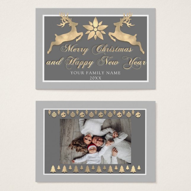 Frohe Weihnachten Glück Neujahr Name Foto Grau (Vorne & Hinten)