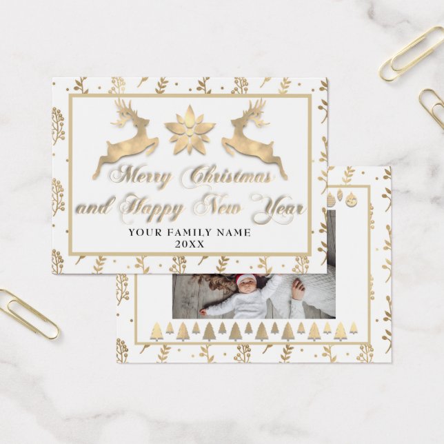 Frohe Weihnachten Glück Neujahr Name Foto Weiß (Büro)