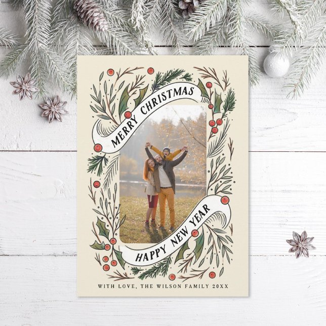 Frohe Weihnachten Glück Neujahr Pine Holly Foto (Von Creator hochgeladen)