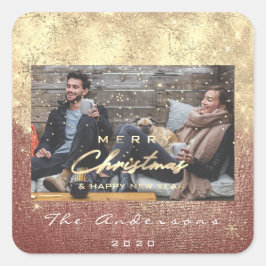 Frohe Weihnachten Glück Neujahr Rose Gold Foto Quadratischer Aufkleber