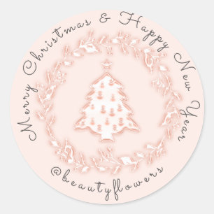 Frohe Weihnachten Glück Neujahr Rose Wreath Runder Aufkleber