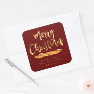 Frohe Weihnachten Glück Neujahr Roter Orange Text Quadratischer Aufkleber