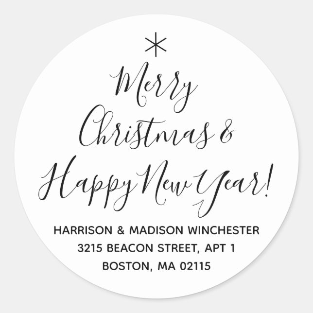 Frohe Weihnachten Glück Neujahr Rücksendeadresse Runder Aufkleber (Vorderseite)