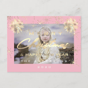 Frohe Weihnachten Glück Neujahr Schnee Gold Pink F Postkarte