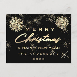Frohe Weihnachten Glück Neujahr Schnee Gold Schwar Postkarte