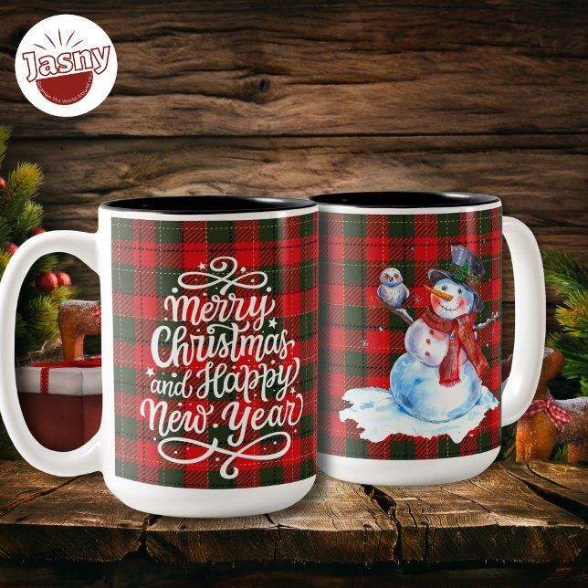 Frohe Weihnachten Glück Neujahr Schneemann Flannel Zweifarbige Tasse (Von Creator hochgeladen)