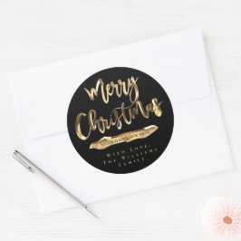 Frohe Weihnachten Glück Neujahr Schwarz und Gold Runder Aufkleber