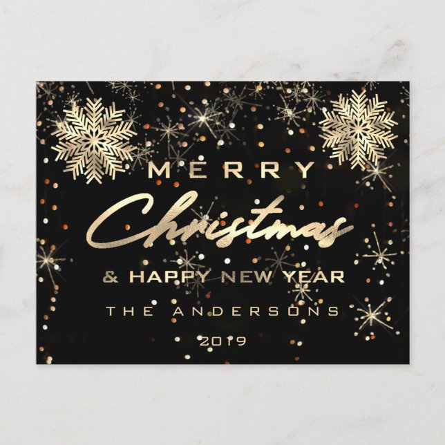 Frohe Weihnachten Glück Neujahr Snow Gold Red Spar Postkarte (Vorderseite)