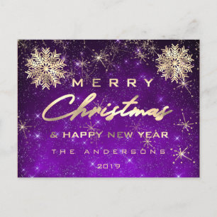 Frohe Weihnachten Glück Neujahr Snow Gold Sky Purp Postkarte