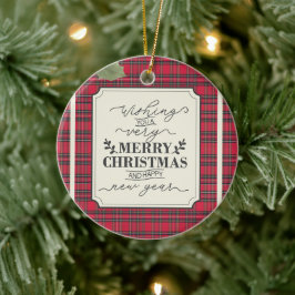 Frohe Weihnachten & Glück Neujahr Tartan Name Keramik Ornament